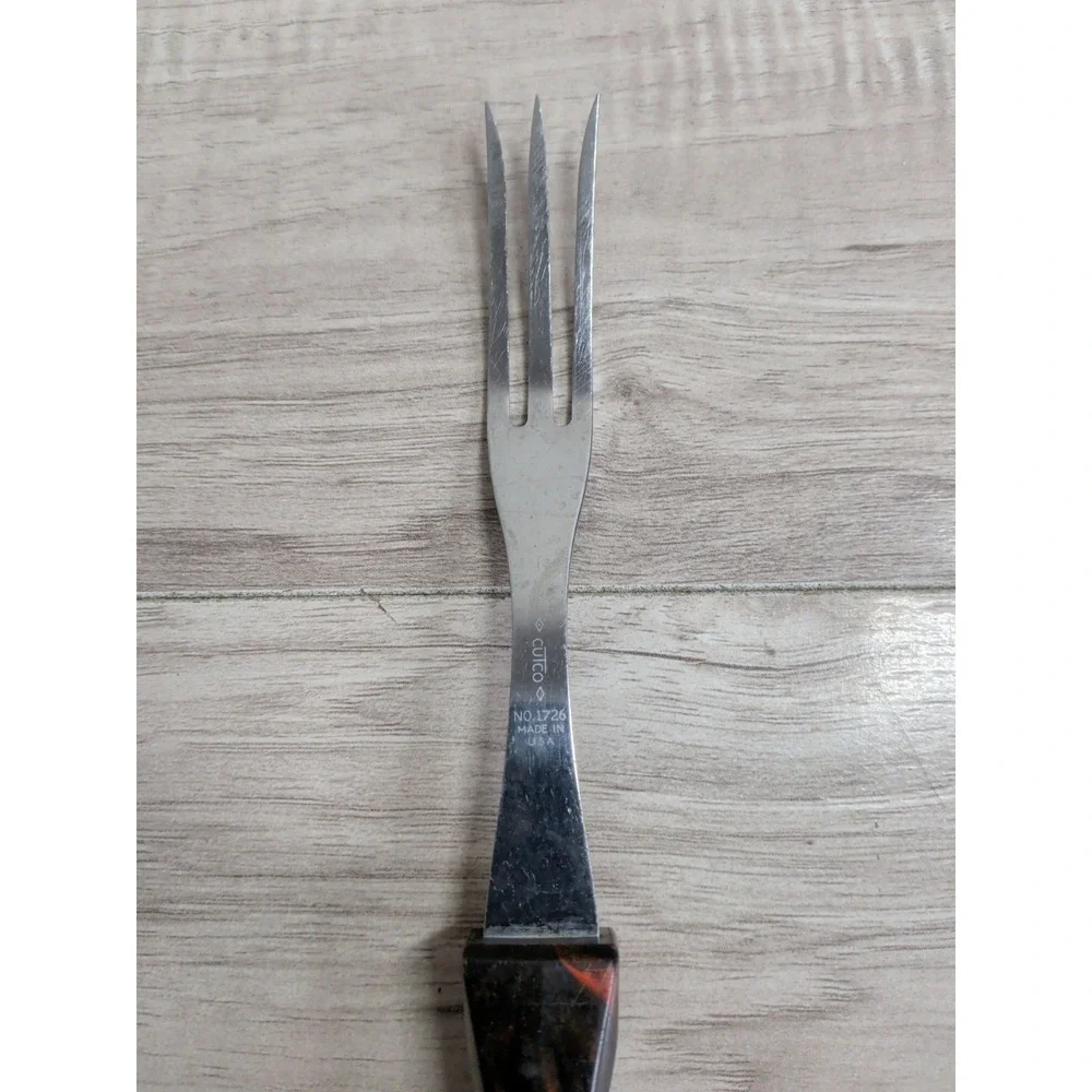 Vintage Cutco No. 1726 Stainless Turning Fork With Classic Marbleized Handle